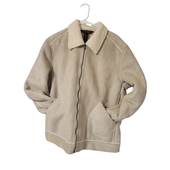 Vintage Crazy Horse Claiborne Beige/Tan Faux Suede Collared Lined Coat Men's L - Picture 1 of 9